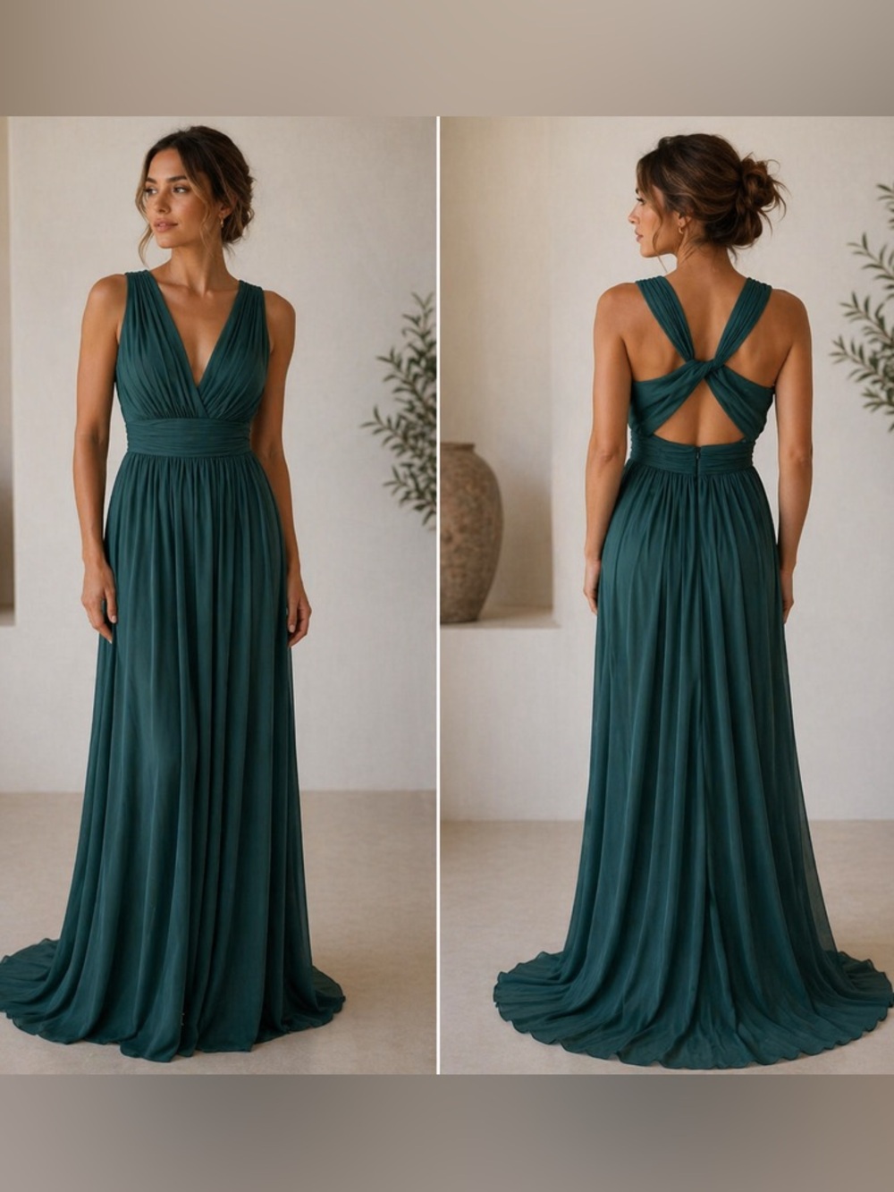 Alfred Sung Emerald Green Formal Gown – Elegant Twist Back Maxi Dress size 4